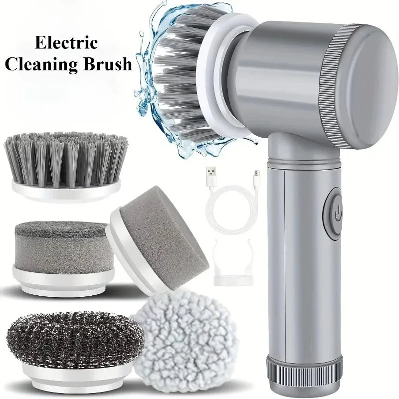 Electric Spin Scrubber, Bathroom Cordless Cleaning Brush Power Scrubber with 5 Replaceable Brush Heads, Electric Cleaning Brush